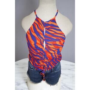 Eloquii Orange & Purple Zebra Print Halter Top – Size 14/16